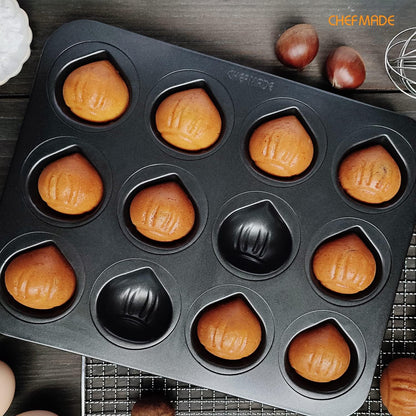 CHEFMADE Nonstick Muffin Cake Pan, 12 Cavity Chestnut-Shaped Bakeware
