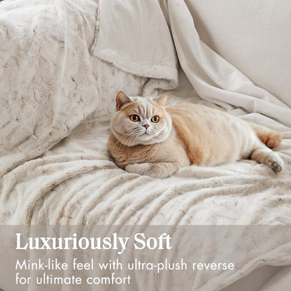 Madison Park Zuri Soft Plush Luxury Oversized Faux Fur Throw Animal Stripes Design, Faux Mink On The Reverse, Modern All Seasons Blanket for Bed, Sofa Couch, Office, Snow Leopard, 60x70