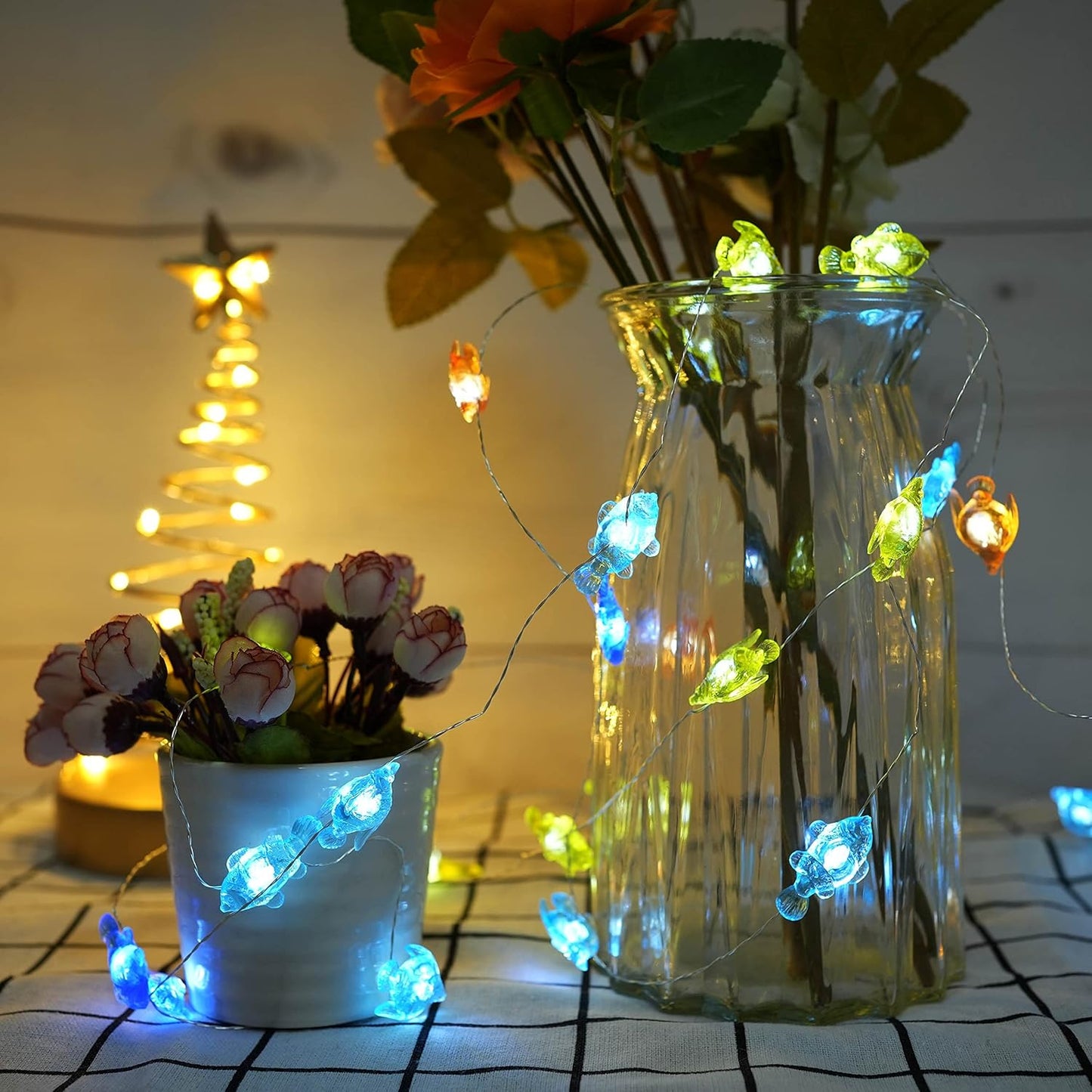 14ft 40 8 Decorman Tropical Fishes Decorative String Lights, LED Modes Cool White Weatherproof Battery Operated Ocean