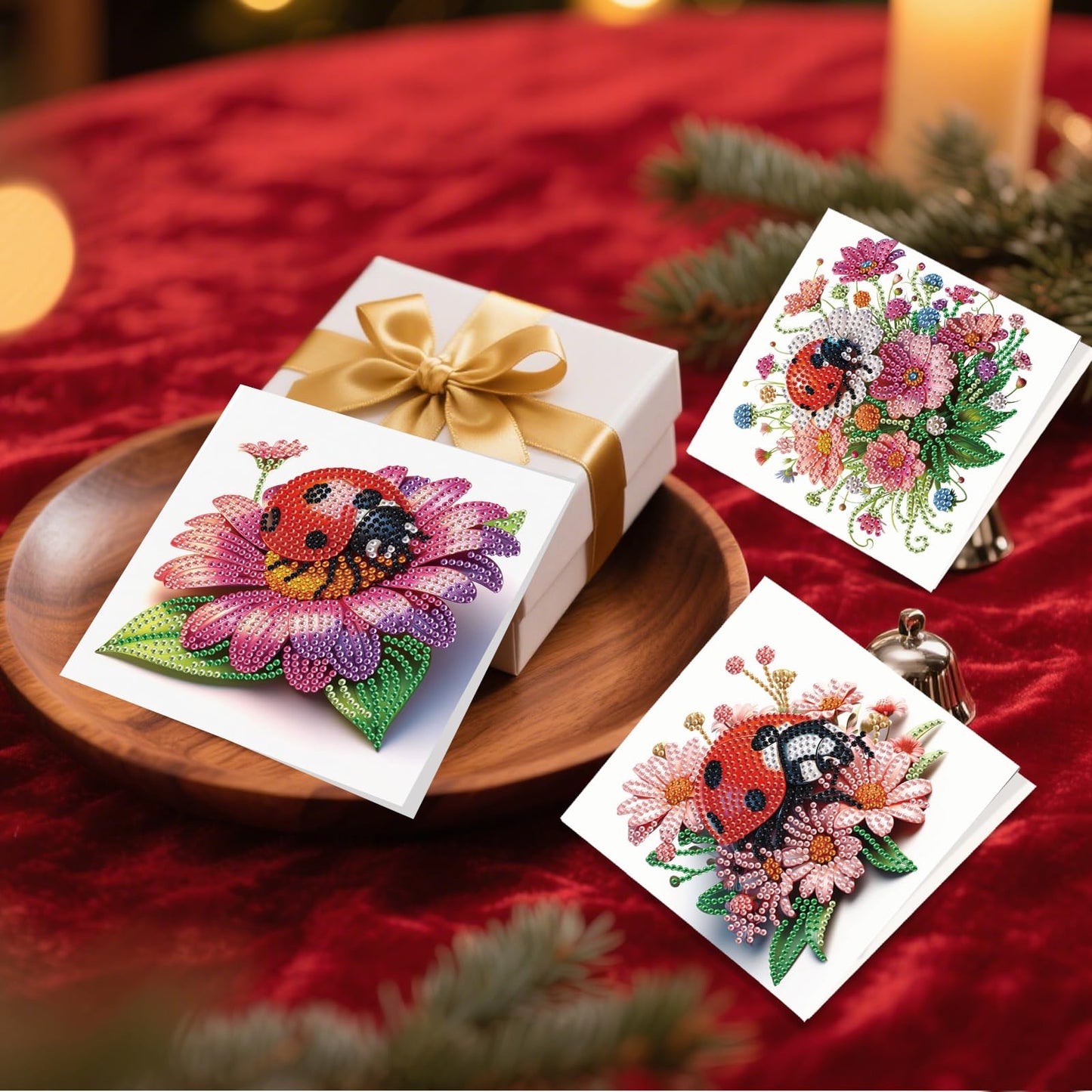 JZHYOAN 6Pcs Ladybug Flower Diamond Painting Greeting Cards DIY Diamond Art Greeting Card with Envelopes for Adults Embroidery Gem Arts and Crafts Card Kit for Birthday Holiday Mosaic Handmade Gift