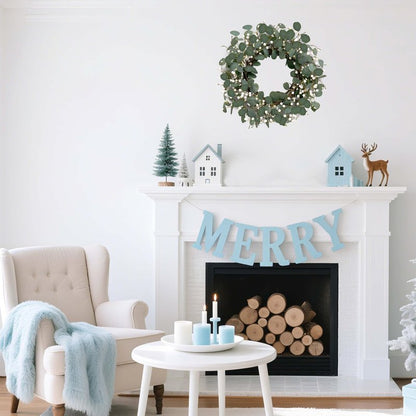 MAINGKAUNG Green Eucalyptus Wreath 22inch Greenery Wreaths for Front Door Artificial Winter Wreath with Green Eucalyptus Leaves White Berries for Winter Christmas Window Wall Indoor Holiday Decoration