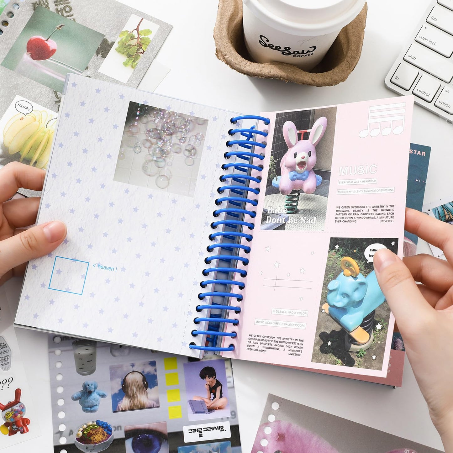 ZHIJIANHZ Premium Stcker Book for Scrapbooking, 65 Sheets Including Patterned, Vellum and Glitter Paper, Junk Journal Supplies for Adults with Vintage Stickers, 4.9 x 6.9 Inches