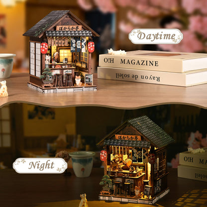 Kubelyx Book Nook Kit - DIY Miniature Doll House Kits for Adults and Teens, Craft Lovers' 3D Wooden Puzzle Bookshelf Decor with LED Light, Gifts for Family and Friends (Sakura Alley Sake Bar)