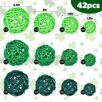 42Pcs St Patricks Day Vase Filler Wicker Rattan Balls, Table Decor Wicker Rattan Balls Hanging Ornaments Vase Bowl Fillers for Spring St. Patrick's Day Home Vase Centerpiece Bowls Table Decor