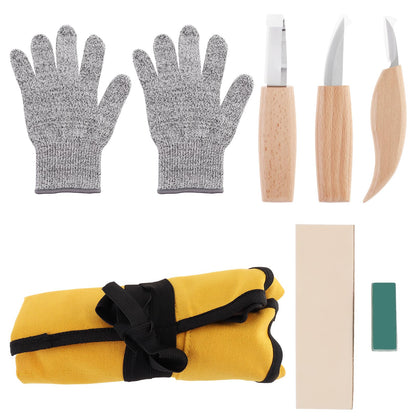 Omninmo Wood Carving Tools Set for Spoon Carving, Basic Detailed Carving Woodworkers Roll Leather Strop and Polishing Compound Hook Sloyd Detail Knife Left-Handed Spoon Carving Knives(with Gloves)
