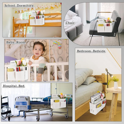 Bedside Caddy White Bedside Hanging Storage Basket, Bed Caddy for Headboards, Bunk Dorm Rooms Crib Beds Rails Organizer