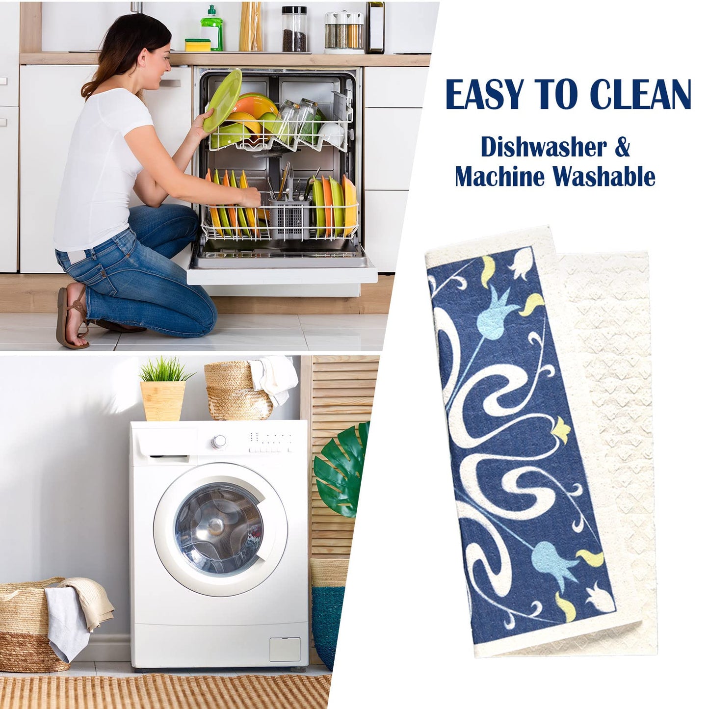 WILLBOND 9 Pieces Blue Style Swedish Kitchen Dishcloths Reusable Absorbent Hand Towels Sponge Cloth for Baking Cooking Kitchen Home Decoration Housewarming Gift