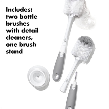 OXO Tot Bottle Brush with Nipple Cleaner and Stand – Gray, 2-Pack
