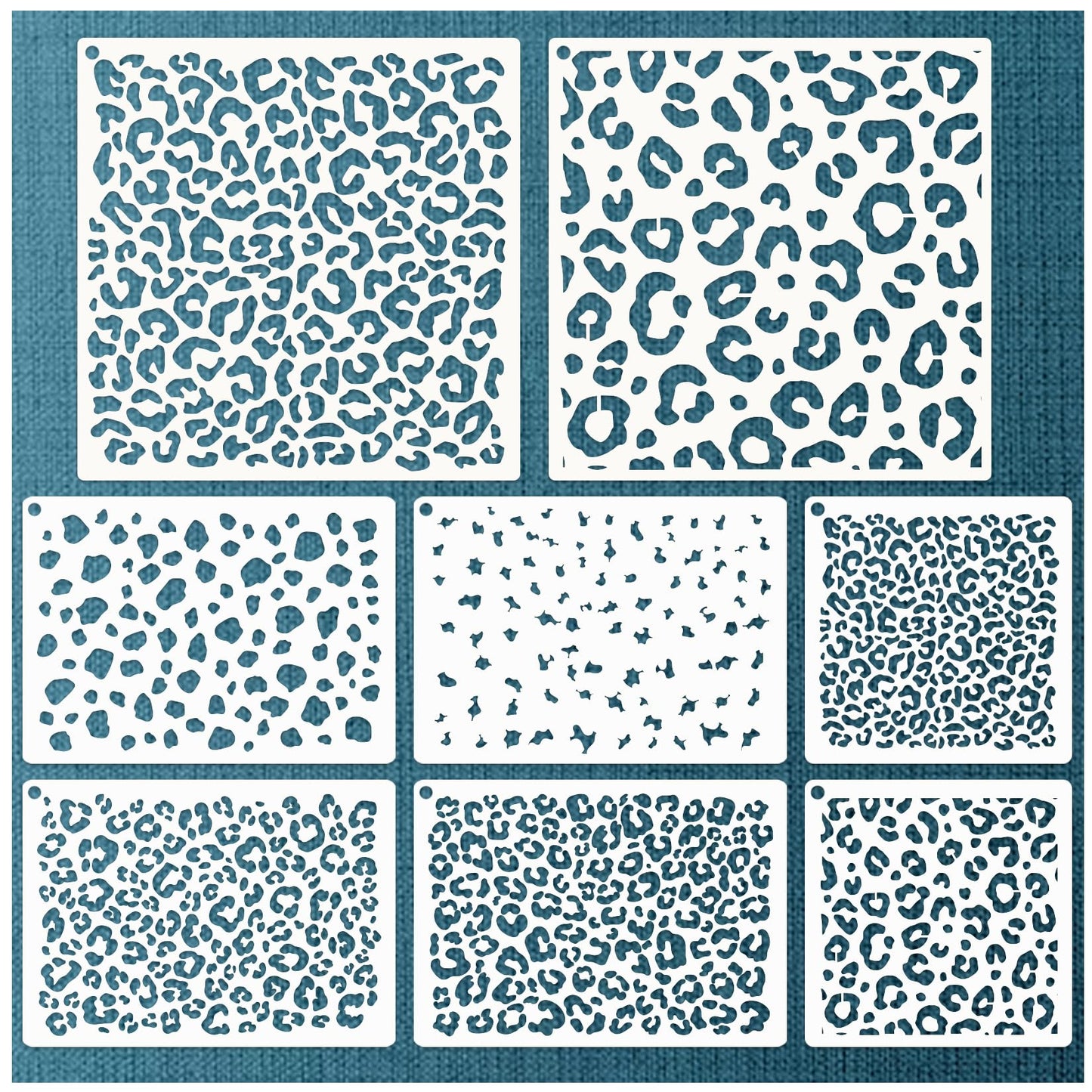 Large Reusable Leopard Print Stencils - 8 Leopard Designs for Painting, Wood Burning, DIY Art, Craft, Fabric, Shirt, Canvas, Furniture