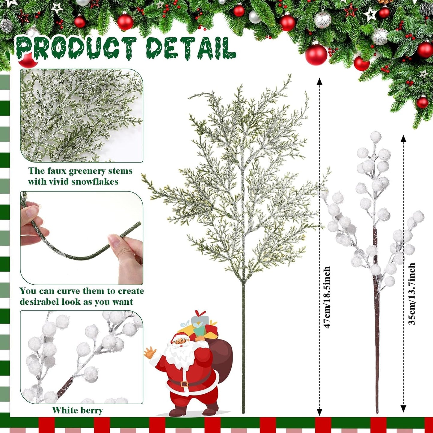 16 Pcs Christmas Tree Branches Filler Artificial Pine Branches with Berry Stems Christmas Tree Picks Greenery Sprays