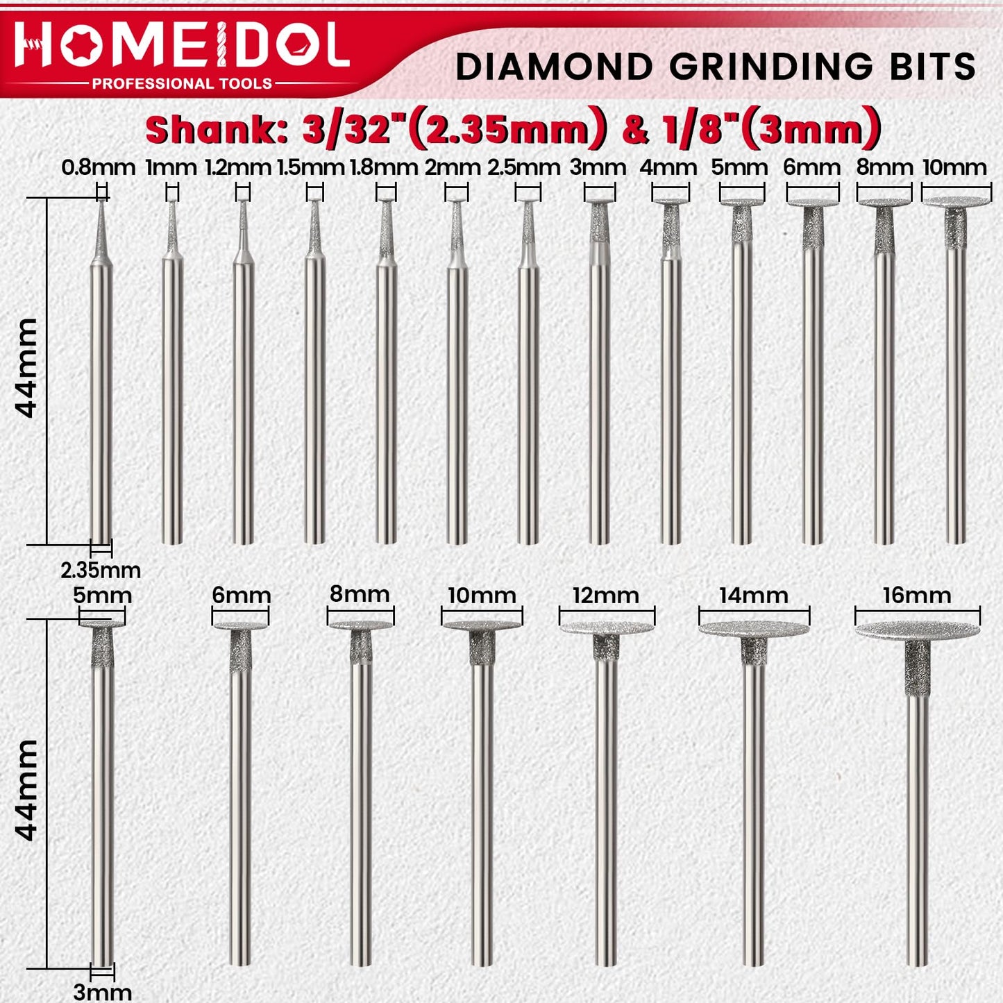 20Pcs Diamond Sanding Bit Compatible with Dremel Polishing Kit, HOMEIDOL T Shape 3/32"(2.35mm), 1/8"(3mm) Diamond Bits Rotary Tool Accessorie for Carving, Engraving, Grinding, Stone, Rocks, Jewelry