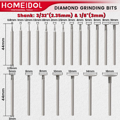 20Pcs Diamond Sanding Bit Compatible with Dremel Polishing Kit, HOMEIDOL T Shape 3/32"(2.35mm), 1/8"(3mm) Diamond Bits Rotary Tool Accessorie for Carving, Engraving, Grinding, Stone, Rocks, Jewelry