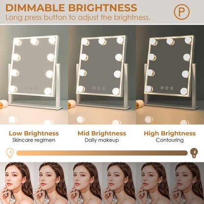 LuxeVue Vanity Mirror with Lights, Makeup Mirror with 3 Lighting Modes, Light Up Mirror with Touch Sensor, AC-Powered, 360 Rotatable, Metal Frame, with Detachable 10X Magnifying Spot Mirro, 14.1"