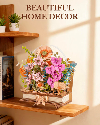 Wowood 3D Wooden Flower Puzzles for Adults-Wooden Bloom Book, Mothers Day DIY Crafts Model Kits Building Set Birthday Gifts, Artificial Botanical Decor Creative Gift for Women to Table Dispaly(552PCS)