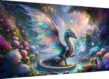 Zythron Large Diamond Art, Dragon Diamond Art Kits for Adults Beginner, Large Dragon Landscape Diamond Painting 5D DIY Full Round Gem Crystal Art Paint by Diamond, Home Wall Decor 27.5 X 15.7 inch