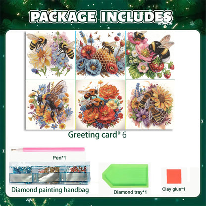DIZAKIM 6 Pieces Christmas Theme Design Diamond Painting Greeting Card Set, DIY 5D Unique Rhinestone Art Embellishment Mosaic Christmas Greeting Card Crafts, Mosaic Handmade Creative Postcards (#10)