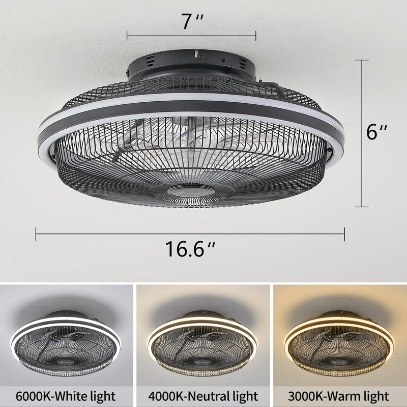 HuixuTe 21 in Modern Ceiling Fan with Light Remote Control, 3 Colors 3 Speeds Enclosed Low Profile FUSH Mount Ceiling Fan with Light for Bedroom Living Room