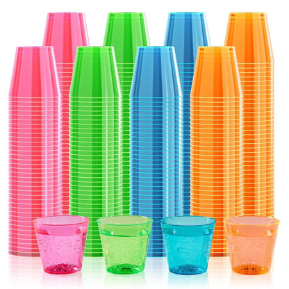 300Pack 1 Oz Plastic Shot Glasses Set, Neon Party Mini Shot Glasses Bulk, Durable and Reusable, Small Disposable Plastic Cups for Vodka, Whiskey, and More