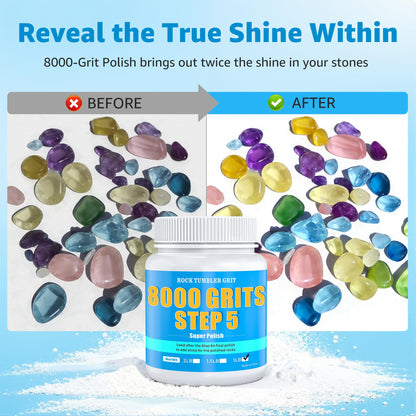 8000 Grit Aluminum Oxide Rock Tumbler Polish – Final Stage (Step 5), High Gloss Polishing Powder for Rocks, Gems, Glass & Jewelry Making, Polish Refill, 1 lb