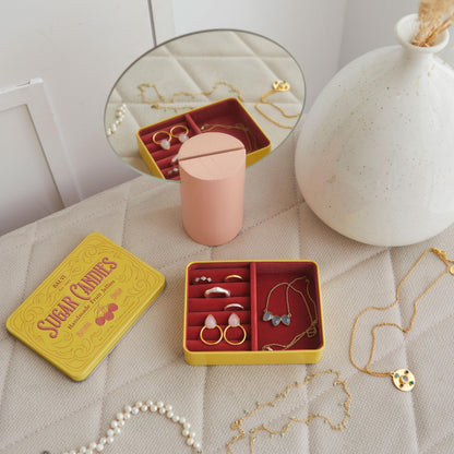 Balvi Sugar Candies Jewelry Box Yellow Simulates a Tin/Velvet Candy Box, Gift