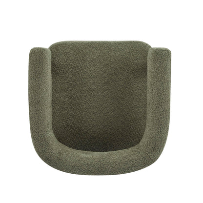 Merax Bouclé Upholstered Accent Arm Chair, Modern Lounge Armchair with Rubber Wood Legs and Foam Cushion, Comfortable Barrel Reading Chair for Living Room Bedroom, Olive Green/Walnut