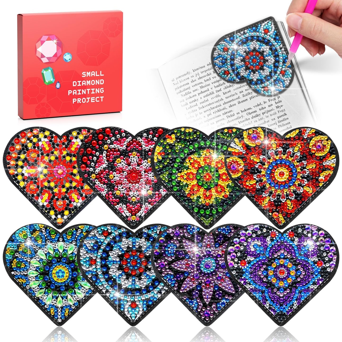 Diamond Painting Bookmark Bead Art Leather Book Mark Craft Making Kit for Adults Night Rhinestone Craft Party DIY Bedazzling Art Bookmark Paint by Gem Dots Crafts Mother’s Day Women Gift (Black Heart)
