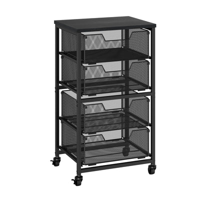 Rolling Cart with Drawers, 4-Drawer Storage Cart on Wheels with Wooden Top, Metal Utility Cart with Storage Drawers, Craft Storage Art Cart for Classroom, Office, Kitchen, Bedroom,Patent Pending
