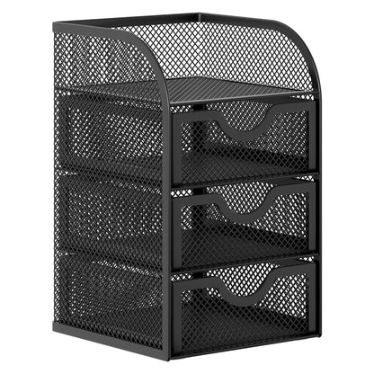 EasyPAG Mesh Desk Organizer with 3 Drawer Office Desktop Organizers and Accessories Stationery Caddy for Office, Home, Students, Black