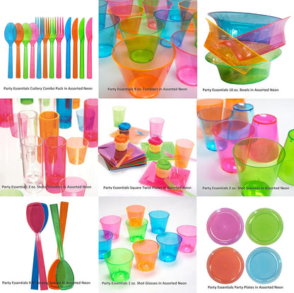 Party Essentials 10 Count Assorted Neon Hard Plastic Square Twist Salad/Snack Bowls, 12-Ounce