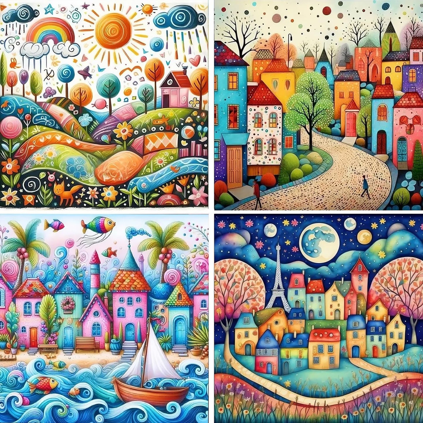 YPF 4 Packs Diamond Painting Kits for Adults Cartoon Diamond Painting Crafts DIY 5D Diamond Art Kits for Beginner Home Wall Decoration Gift 11.8x11.8 Inches (4 Pack Landscape Abstract)