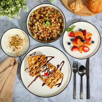 Gibson Home Summer Shades 16 Piece Plates and Bowls Dishes Service for 4 Porcelain Dinnerware Set - White