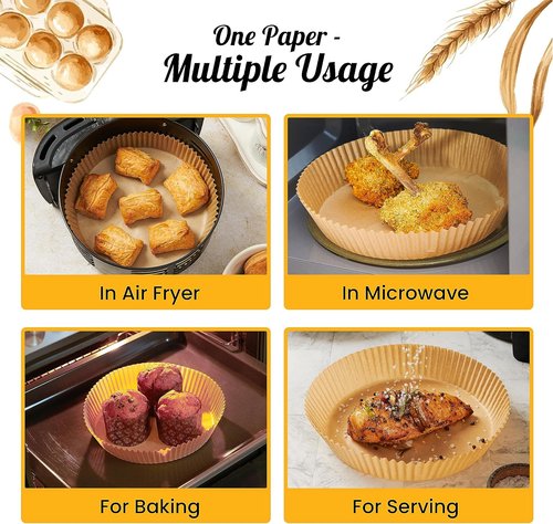 Baker's Signature Air Fryer Liners - 125 Pcs Non-Stick & Oil Proof Round Paper Liners | 8 Inch for 5-8 Qt Baskets