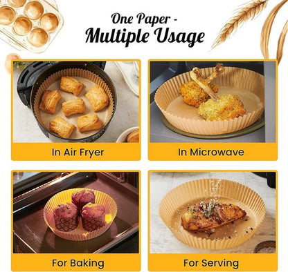 Baker's Signature Air Fryer Liners - 125 Pcs Non-Stick & Oil Proof Round Paper Liners | 8 Inch for 5-8 Qt Baskets