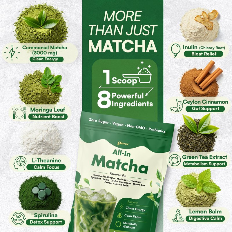 Ceremonial Grade Matcha Powder Infused with Moringa, Green Tea Extract, L-Theanine, Inulin, Spirulina, Ceylon Cinnamon, and Lemon Balm – 100% First Harvest Japanese Tea (30 Servings)