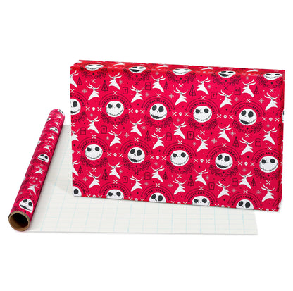 American Greetings Nightmare Before Christmas Christmas Wrapping Paper Rolls, Black and Red Holiday Gift Wrap (105 sq. ft., 3 Rolls-30 in. x 14 ft., Cut Lines) Jack Skellington, Oogie Boogie, Cosmo