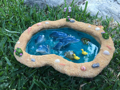GlitZGlam The Blue Dolphins Miniature Pond for a Fairy Garden. A Miniature Pond for a Fairy and Enchanted Garden Accessories