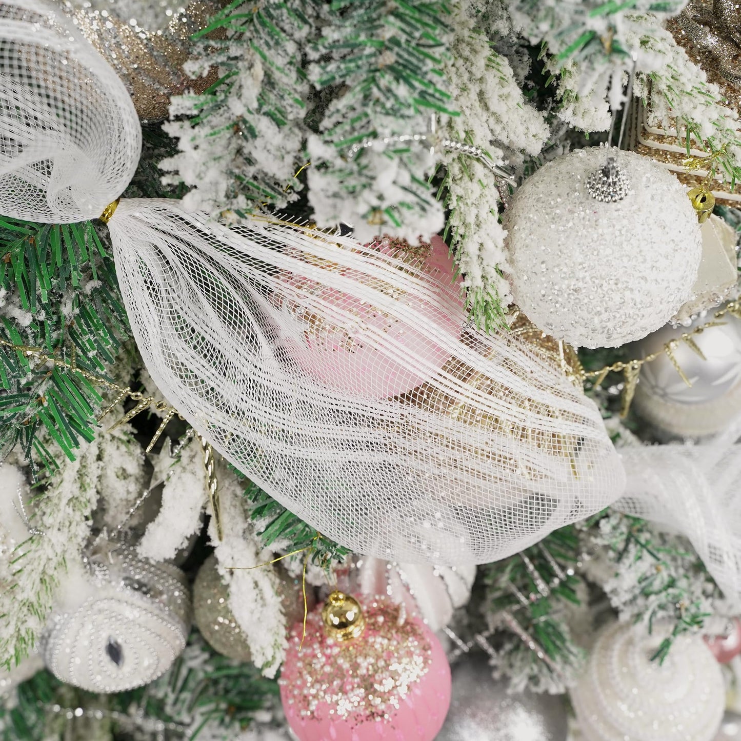 MEEDEE White Deco Mesh 10 Inch Roll Christmas Mesh Ribbon Basic Mesh with White Stripes 10 Yards Mesh Ribbon for Christmas Tree, Wreath Supplies, Garland, Bow Making
