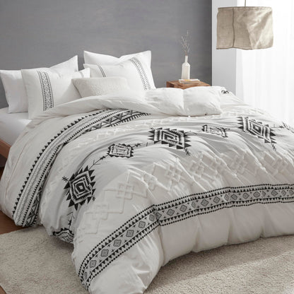 Oli Anderson Boho Duvet Cover Set Queen Size, Black and White Color Clash 3 PCS Microfiber Bedding Set, Durable and Super Soft Duvet Covers with Zipper and Ties, 90"*90"