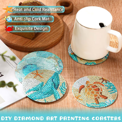 UPINS Ocean Diamond Art Painting Coaster Kit, 8Pcs DIY Crafts Kit with Holder, Non Slip Coaster Art Supplies for Adults, Ideal Christmas Gift