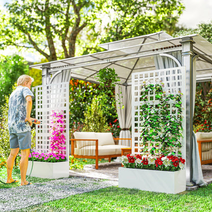 Outsunny Galvanized Raised Garden Bed with Trellis, Metal Planter Box with Drainage Holes, Outdoor Privacy Screen for Climbing Plants, Vegetable, Vines, 35" x 16" x 70", 2 Pack, White