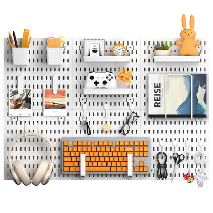 Hogurity Peg Board, 24"x36" Pegboard Wall Organizer, Includes 6PCS White Peg Boards and Accessories, Plastic Peg Board Panels for Craft Room, Office, Kitchen, Gaming Room