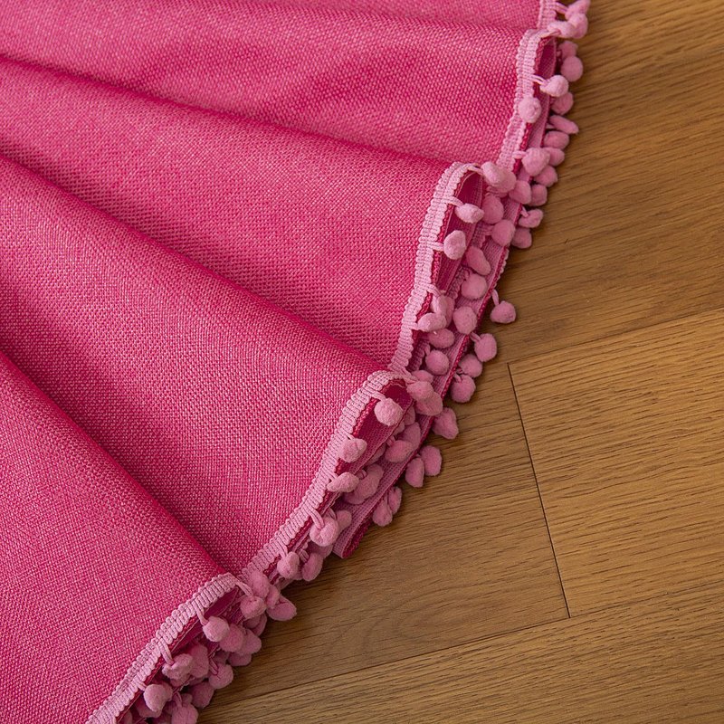 SevenFish Christmas Tree Skirt, 48 inches Large Tree Skirt Soft Double Layer Burlap Tree Skirt with Pom Pom for 6ft 8ft Christmas Tree Holiday Party Decorations, Rose Pink