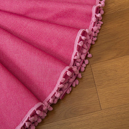 SevenFish Christmas Tree Skirt, 48 inches Large Tree Skirt Soft Double Layer Burlap Tree Skirt with Pom Pom for 6ft 8ft Christmas Tree Holiday Party Decorations, Rose Pink