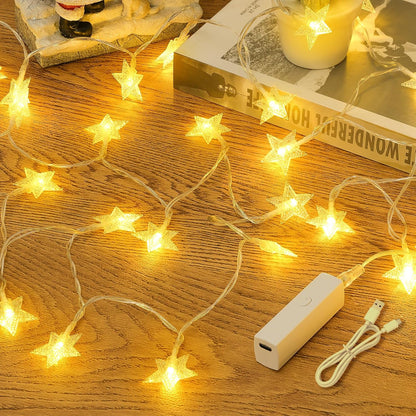 17FT 50LED 8 Lakumu Star String Lights Battery Operated, LED Star Fairy Lights Rechargeable, Twinkle Lights with Modes