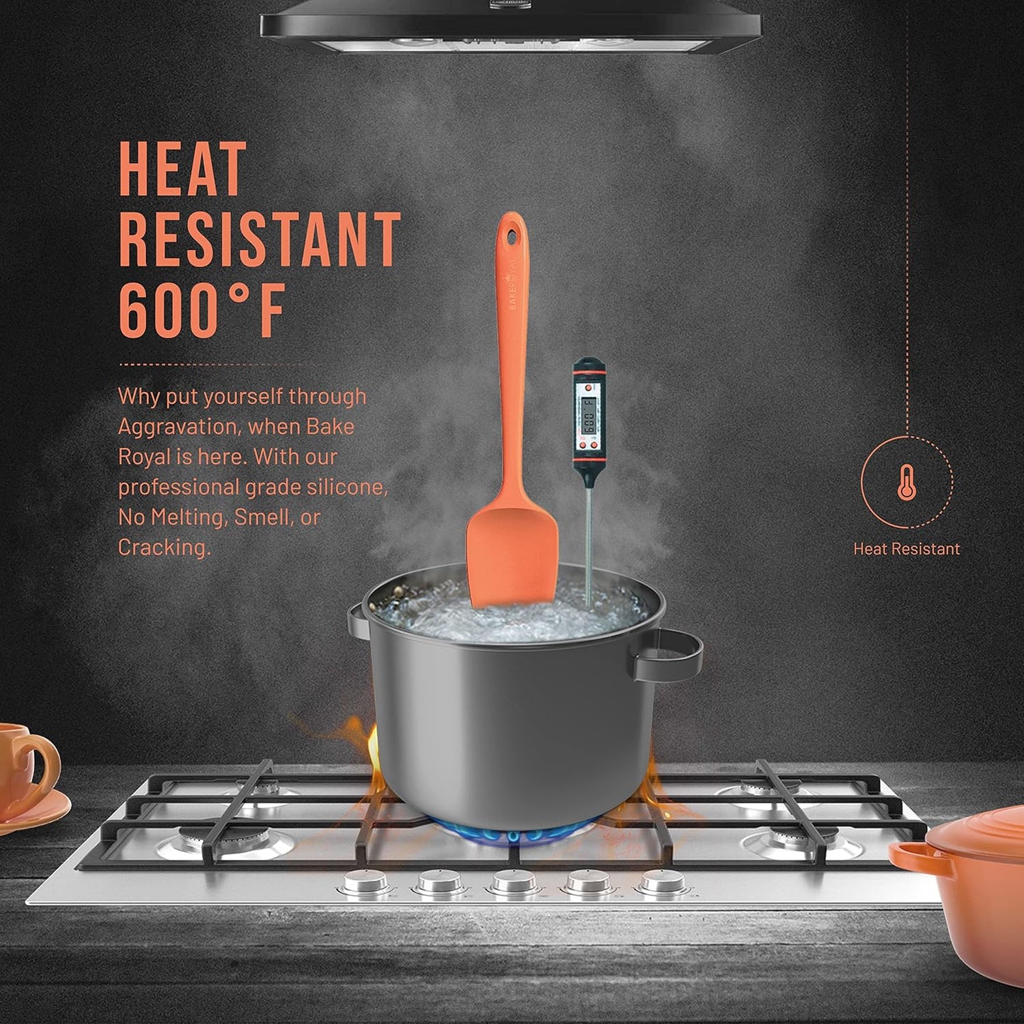 Silicone Spatula Set - 4-Piece Heat Resistant Rubber Spatulas for Nonstick Cookware - Orange