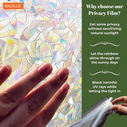 Window Privacy Film, Rainbow Window Clings, Removable Stained Glass Film, 17.5x78.7 Inch