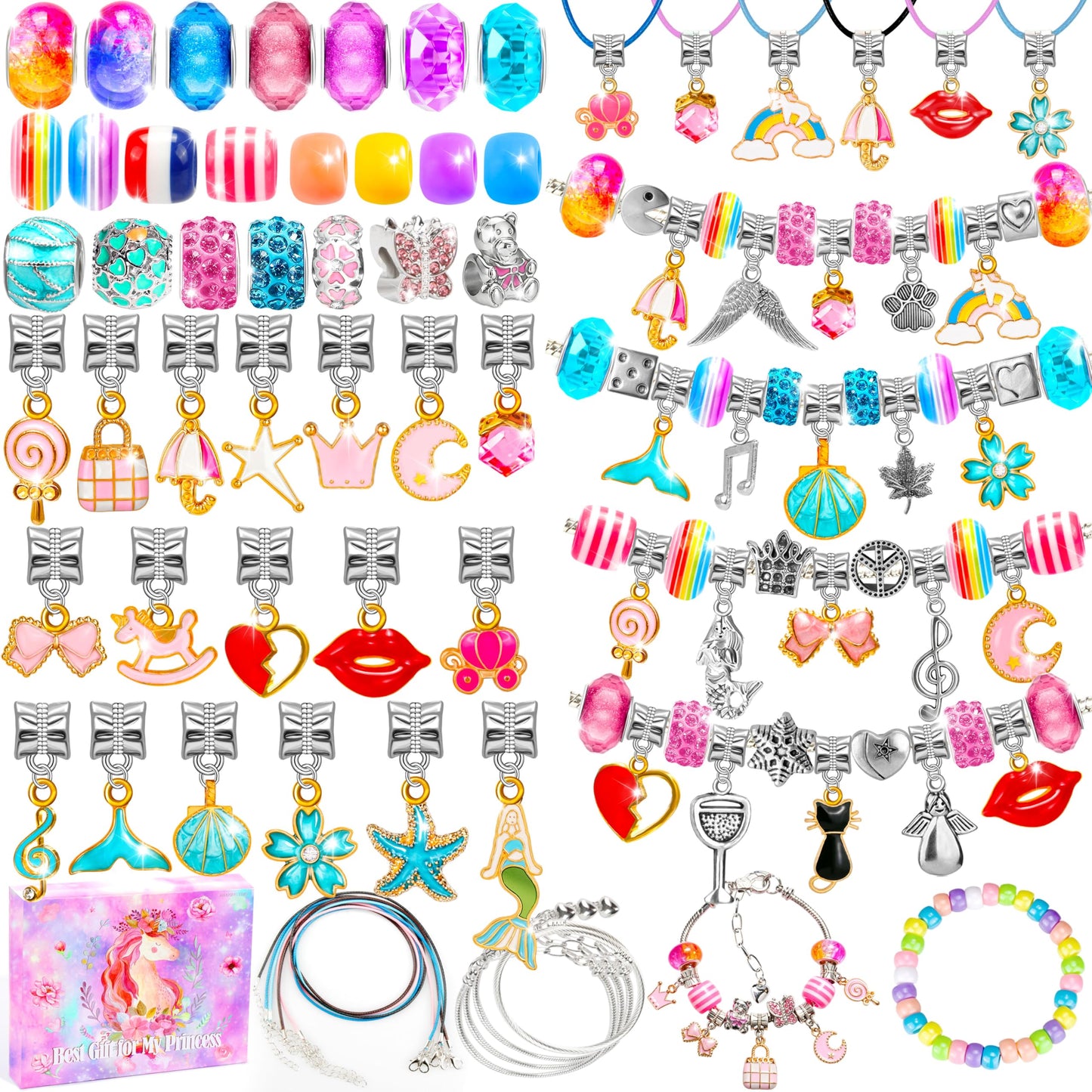 AMAZING TIME 130 Pcs Charm Bracelet Making Kit, Jewelry Toy for Girl Age 8-12 Beads Craft Set for 5 6 7 8 9 10 11 12 Year Old Teenage Birthday Gift