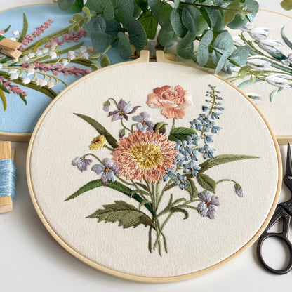 Myfelicity Embroidery kit for Adults and Beginners, Includes 3 Floral Pattern Fabrics, 3 Embroidery Hoops, Embroidery Floss and Other Tools.