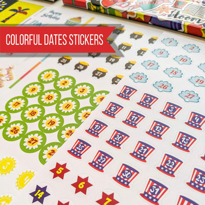 Vladi Creative Expanded Aesthetic Planner Stickers – Contains 1397 Pcs, 23 Sheets with Numbered Dates, Seasonal, Scrapbook, Calendar & Journal for Monthly Planning, Organization, and Creative Fun