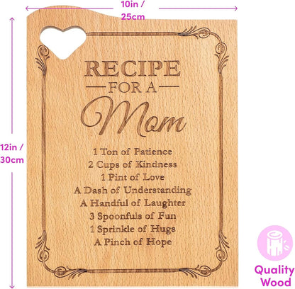 Wooden Cutting Boards for Mom, 12 x 9" Engraved with Mother's Poem, Kitchen Gift with Heart Cut Out
